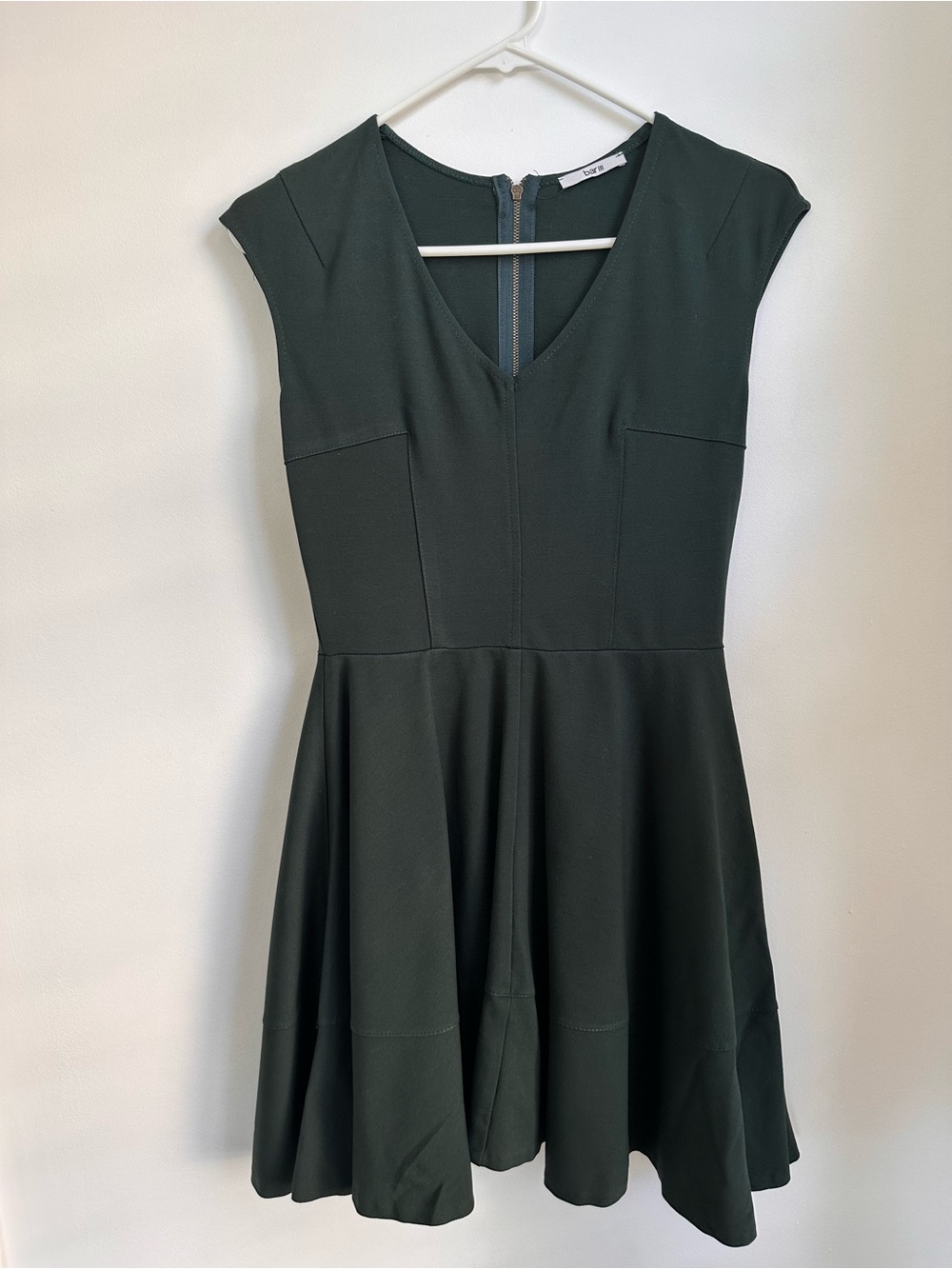 bar III Dark Green V-Neck Fit & Flare Dress Size Medium